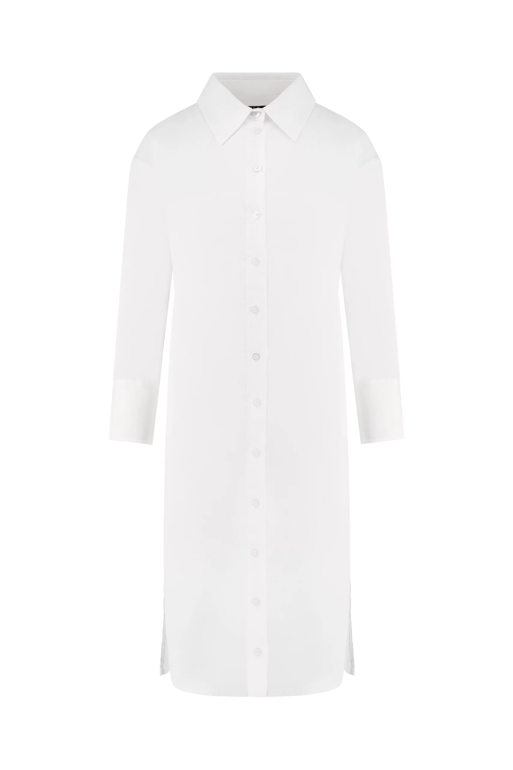 długa biala bawełniana koszula, zapinana na guziki, z szerokimi mankietami