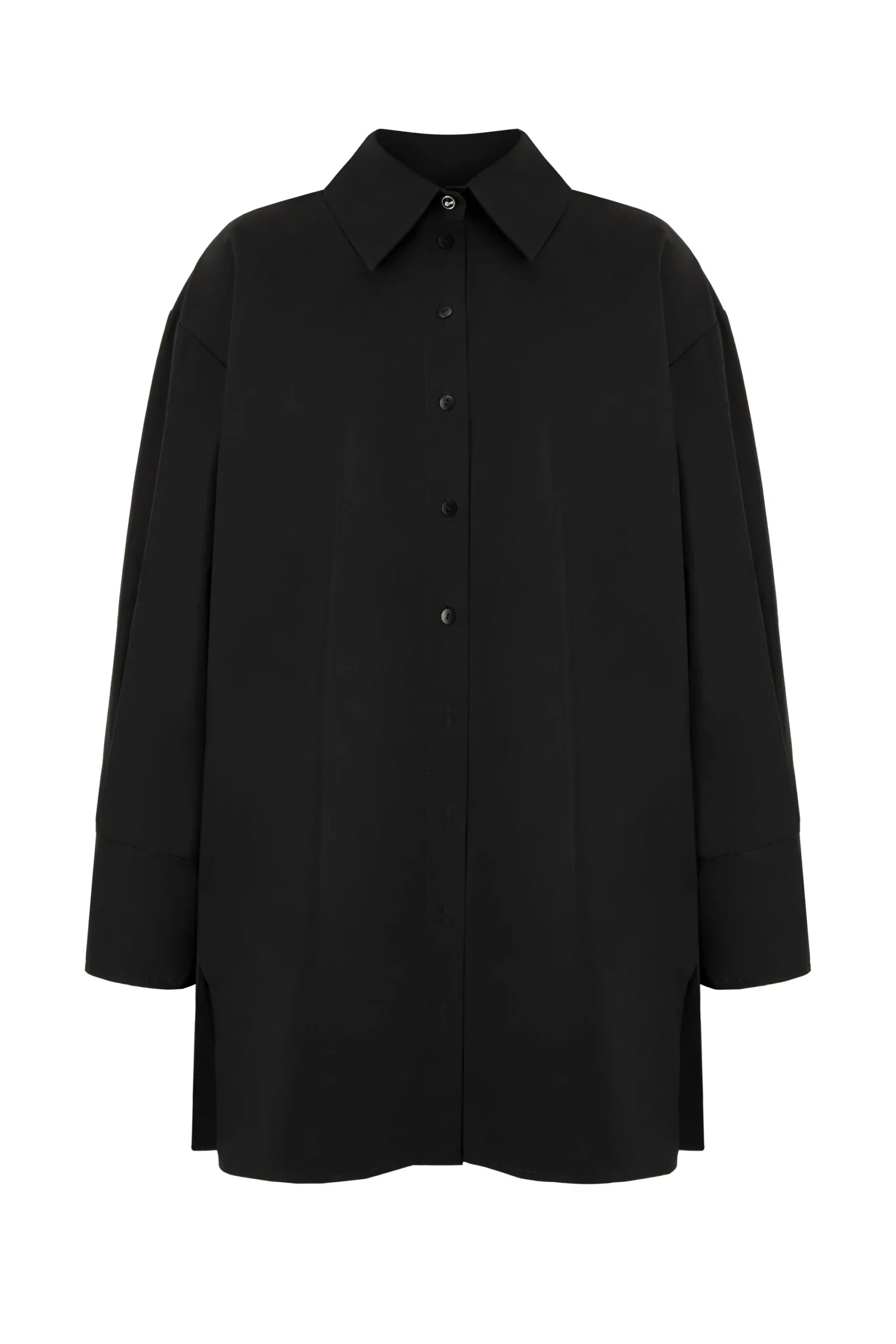 czarna koszula z bawełny z szerokimi mankietami, ozdobnymi guziczkami