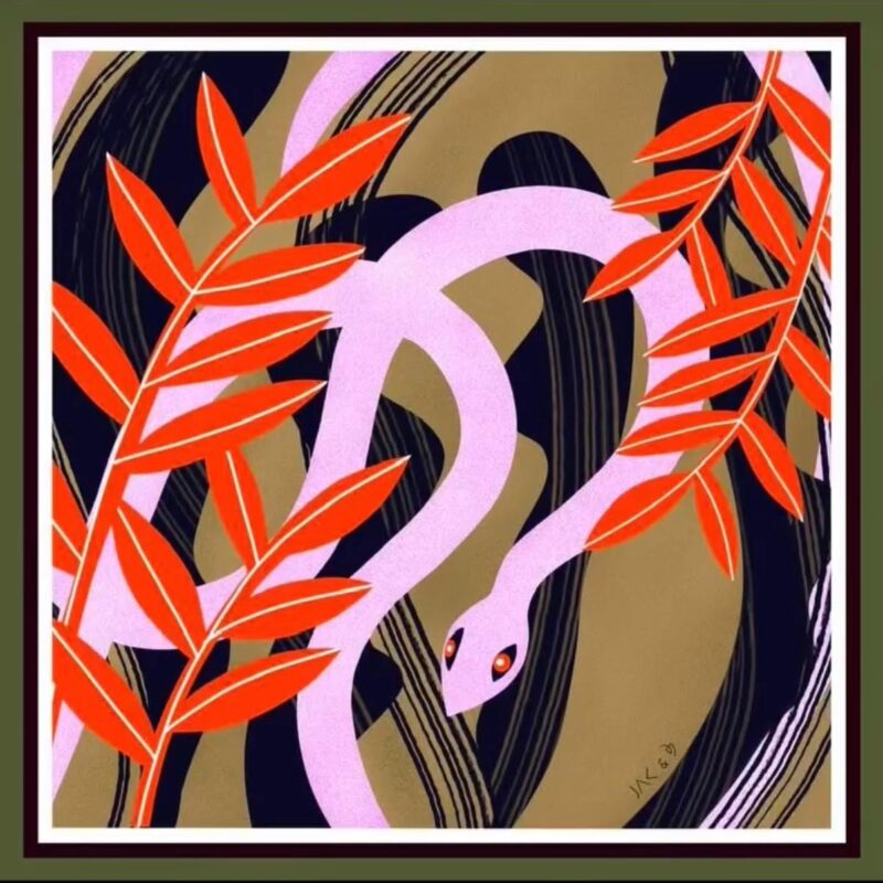 Jedwabna apaszka z ilustracją Doroty Janickiej