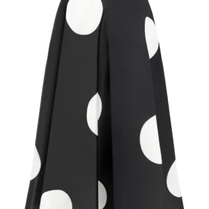 Spódnica czarna w biale grochy, szyta z półkoła z kieszeniami