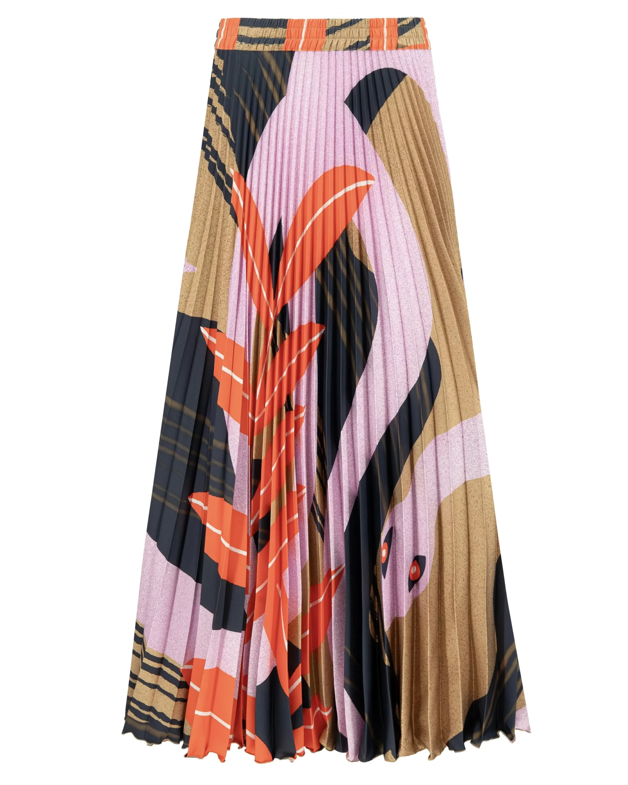 Spódnica plisowana maxi z pełnego koła z artystyczną ilustracją Doroty Janickiej, w intensywnych kolorach.